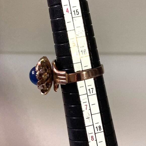 Vintage Gold Tone Flower Floral Blue Stone Ring S 6 Adjustable preloved jewelry - Picture 2 of 3